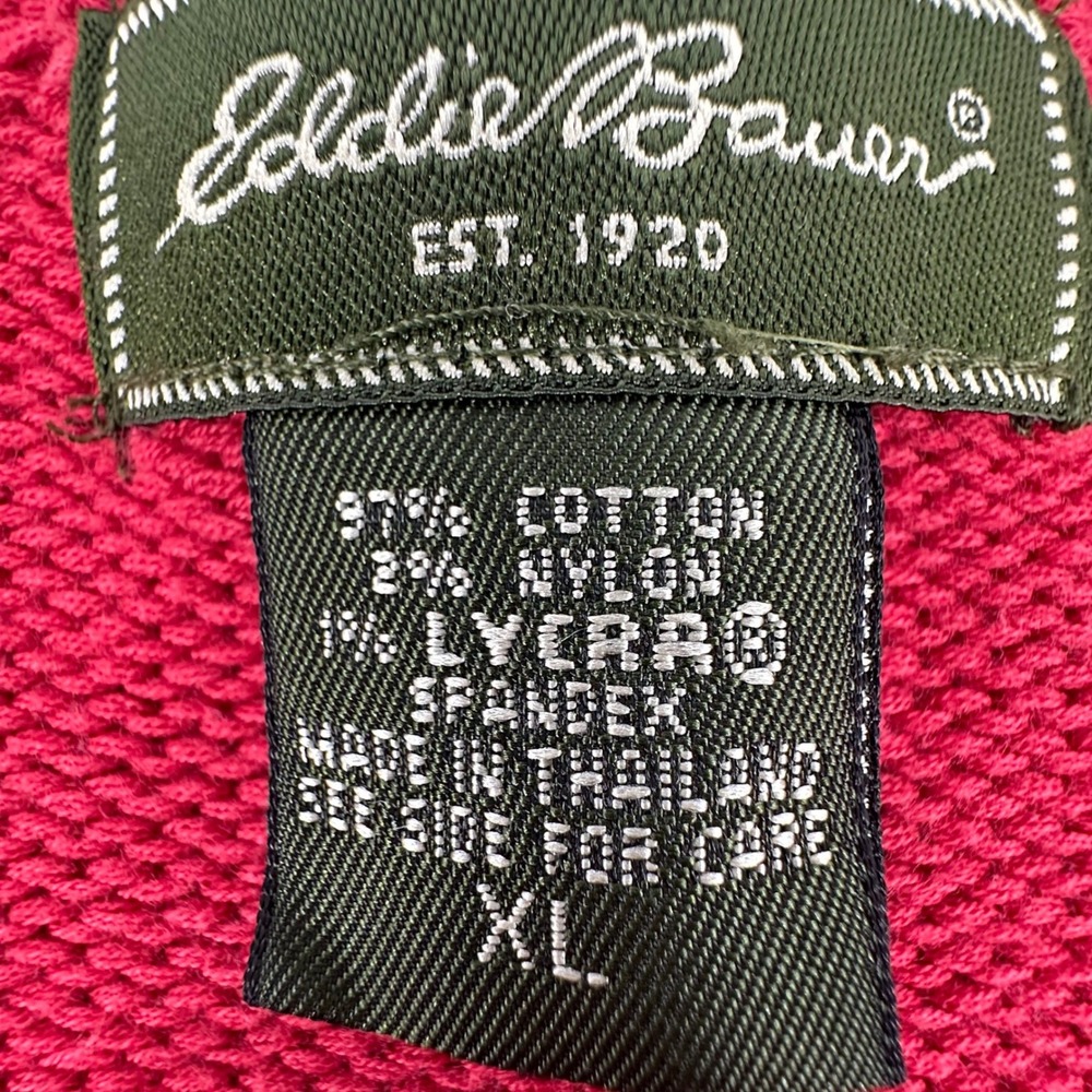 Eddie Bauer Striped Sweater Womens XL Red Pink Split V-Neck Cotton Coastal - Picture 4 of 9
